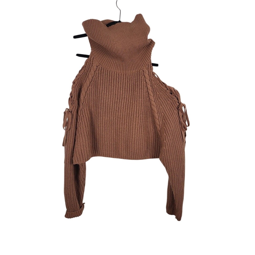 Essue Cowl Neck Cropped Sweater M Womens Brown‎ Tie Closure Arms Coquette